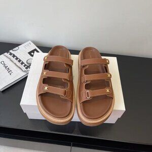 Celine Brown Leather Sandals with Gold Accents
